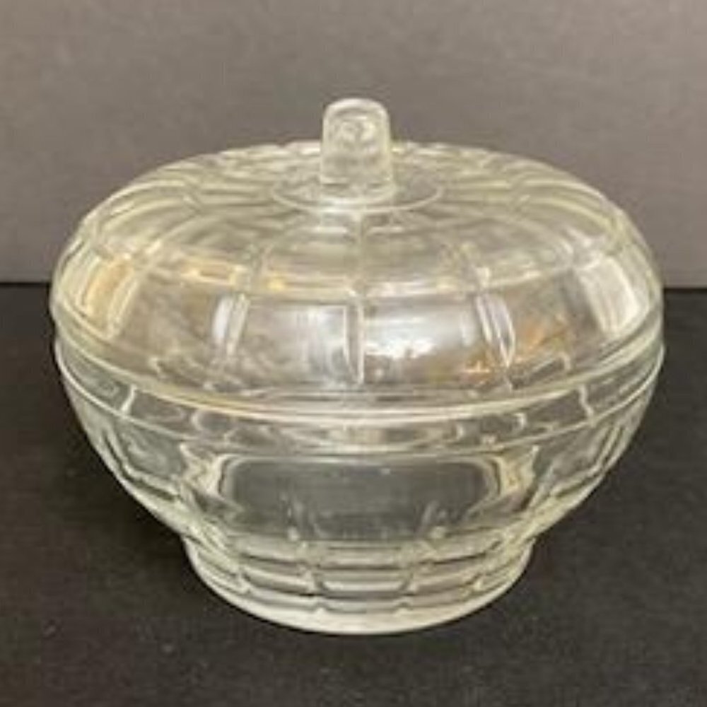 Borgonovo Italy Pressed Clearl Glass Covered Sugar Bowl with Lid Candy‎ Trinket